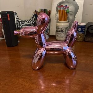 Pae lPink Mini Koons Balloon Dog Sculpture 4” Tall Resin + Silverplate